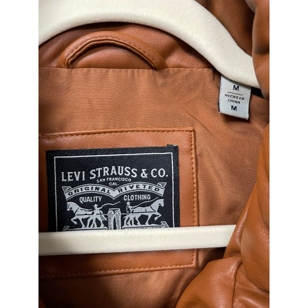 Levi Strauss & Co Leather Puffer Faux Leather Vest Caramel Jacket Medium NEW - Picture 3 of 4
